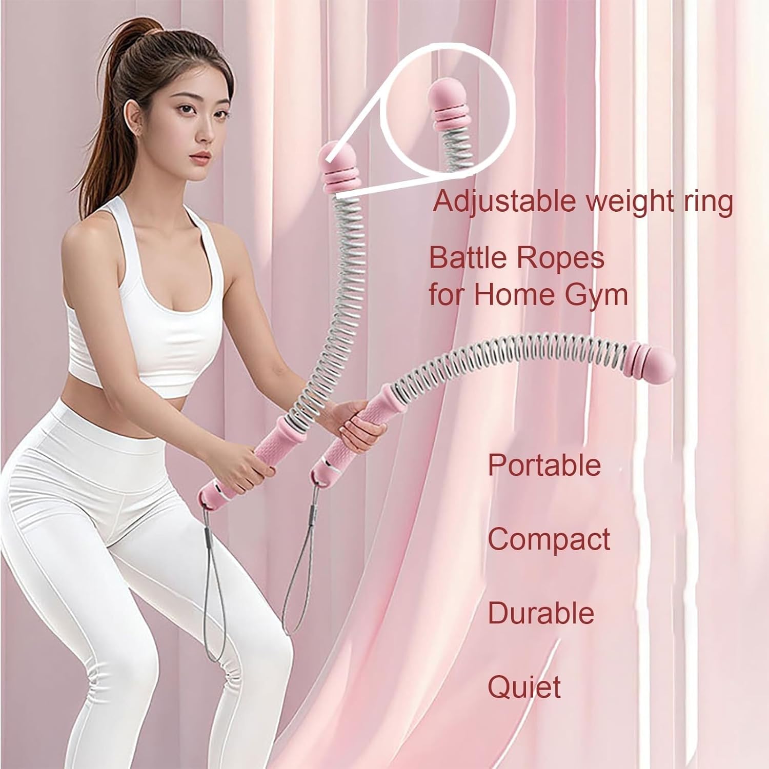 Cordless Battle Ropes, Portable Battle Ropes with Resistance Springs for Home Gym, Compact, Durable, Quiet Ergonomic Non-Slip Handles for HIIT, Comes with Storage Bag & Anti-Slip Wrist Rope(Black)