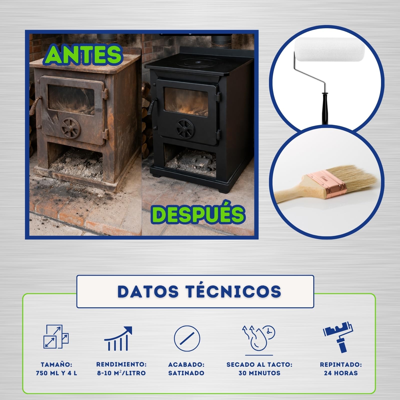 Pintura Anticalórica Negra 600 ºC, 750 ml, Alta Temperatura para Chimeneas, Estufas, Barbacoas, Calderas y Metal, Anticorrosiva