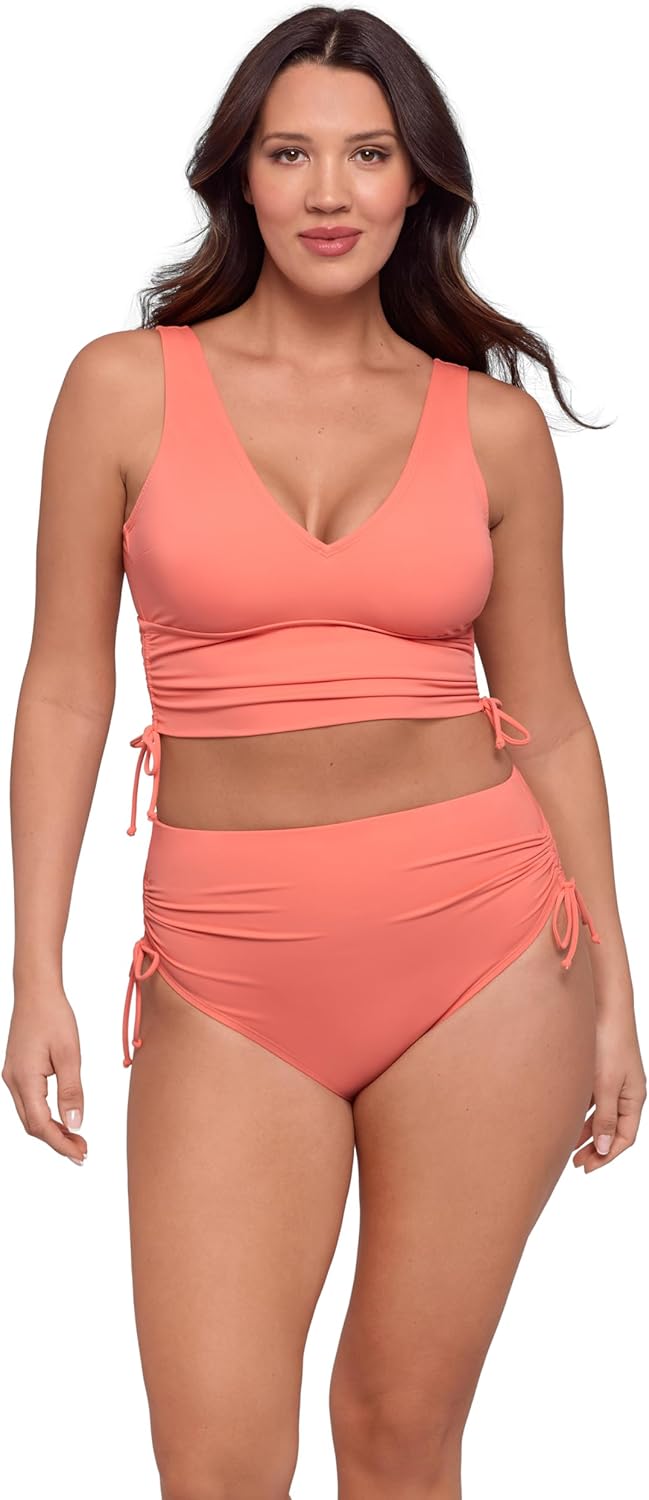 S3 Swim Women's Supportive Cinch Shirred Tie Side Bikini Top with Adjustable Length