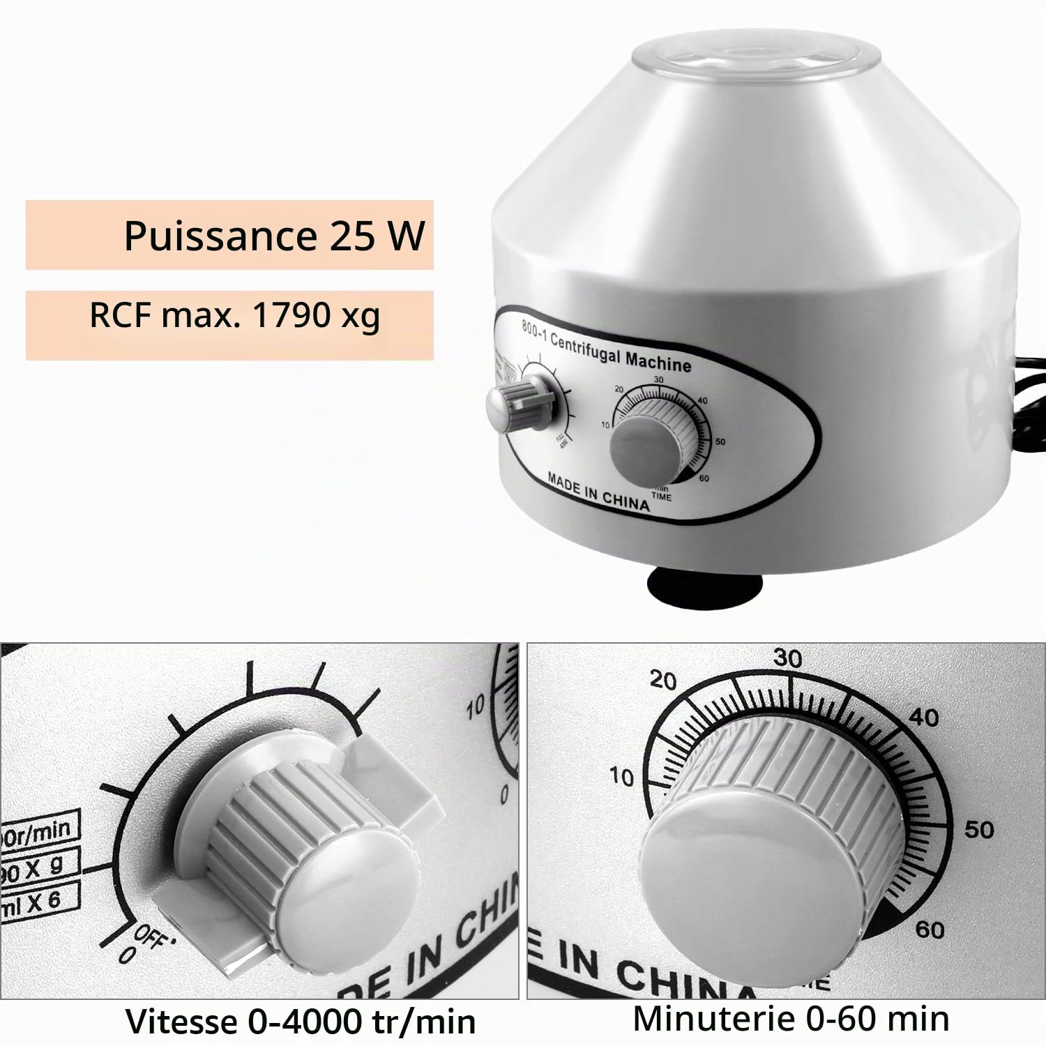 QWORK® Centrifugeuse de Laboratoire Capacité 6 * 20ml - 4000 tr/min Rotor en Alliage d'Aluminium - Minuterie 0-60mins