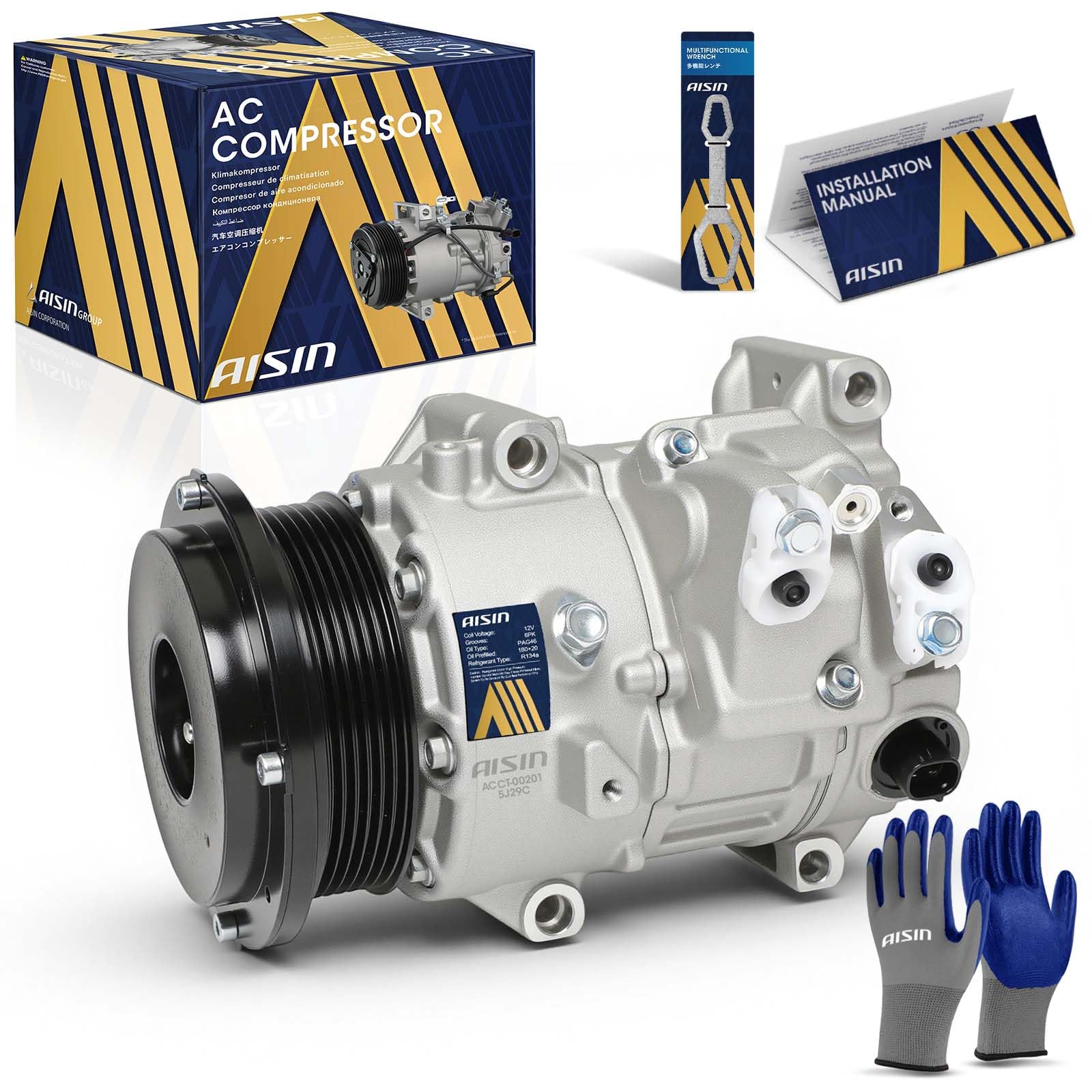 Photo 1 of AISIN AFTERMARKET ACCT-00201 Air Conditioner AC Compressor - Compatible with Toyota Highlander 2009-2013 2.7L, Venza 2009-2016 2.7L - with 6-Pulley Groove, with Clutch