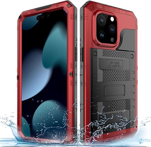 Simicoo Compatible con iPhone 15 Pro Max IP68 Funda impermeable de metal resistente con protector de pantalla, soporte militar, cuerpo completo, Simicoo Compatible con iPhone 15 Pro Max IP68 Funda impermeable de metal resistente con protector de pantalla, soporte militar, cuerpo completo,