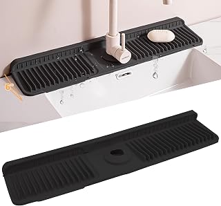 Alfombrilla para Grifo de Silicona, Protector contra Salpicaduras para Fregadero, Alfombrilla Fregadero Cocina, Almohadilla de Secado de Agua (Negro, 60 cm)