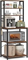 VASAGLE 6-Tier Kitchen Baker's Rack Coffee Bar with Adjustable Shelf, 6 Hooks, Microwave Stand - Industrial Rustic Brown/Black UKKS024B01