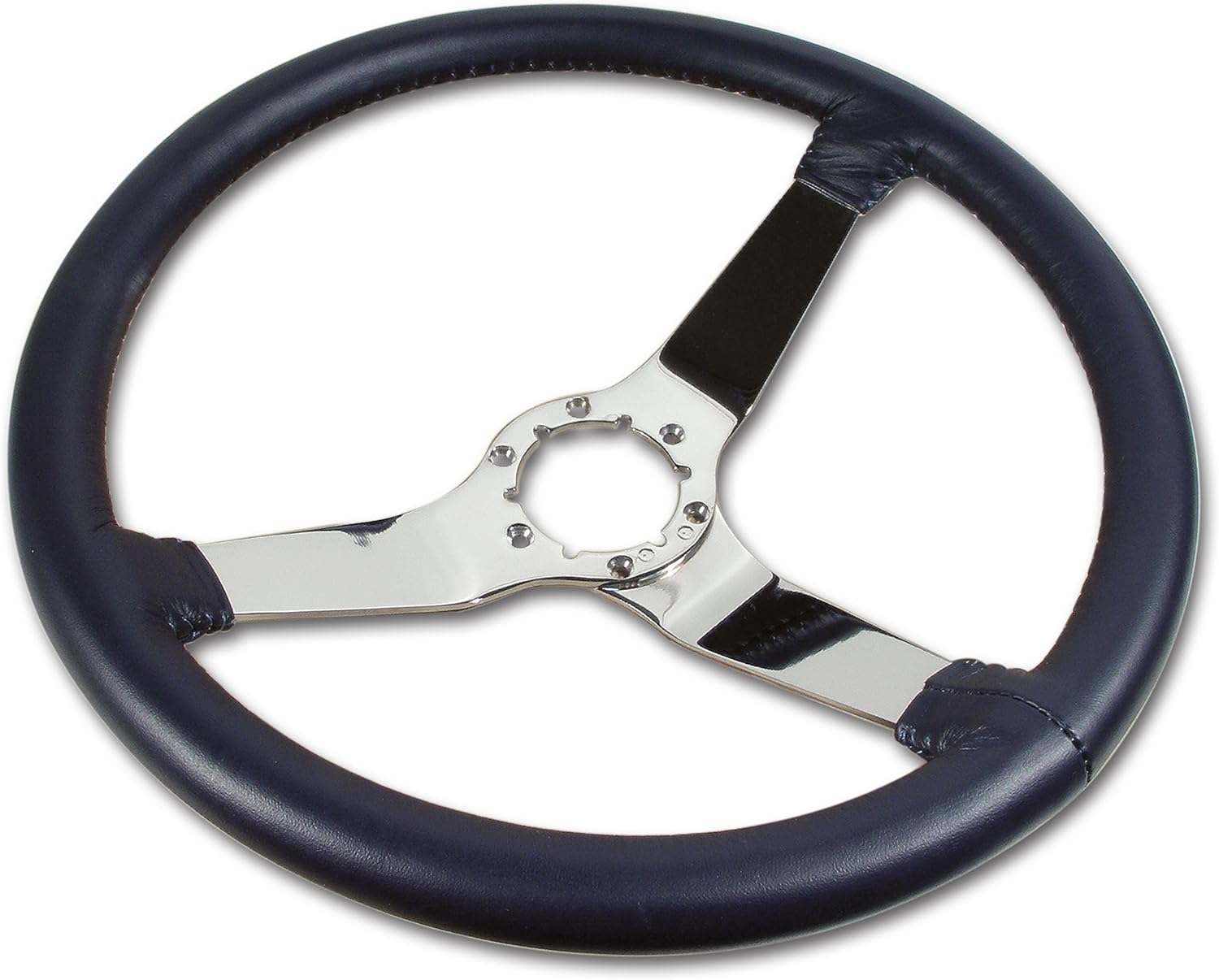 OE-Style Leather Steering Wheel - Dark Blue W/Chrome Spokes For 1978-1981 C3 Corvette
