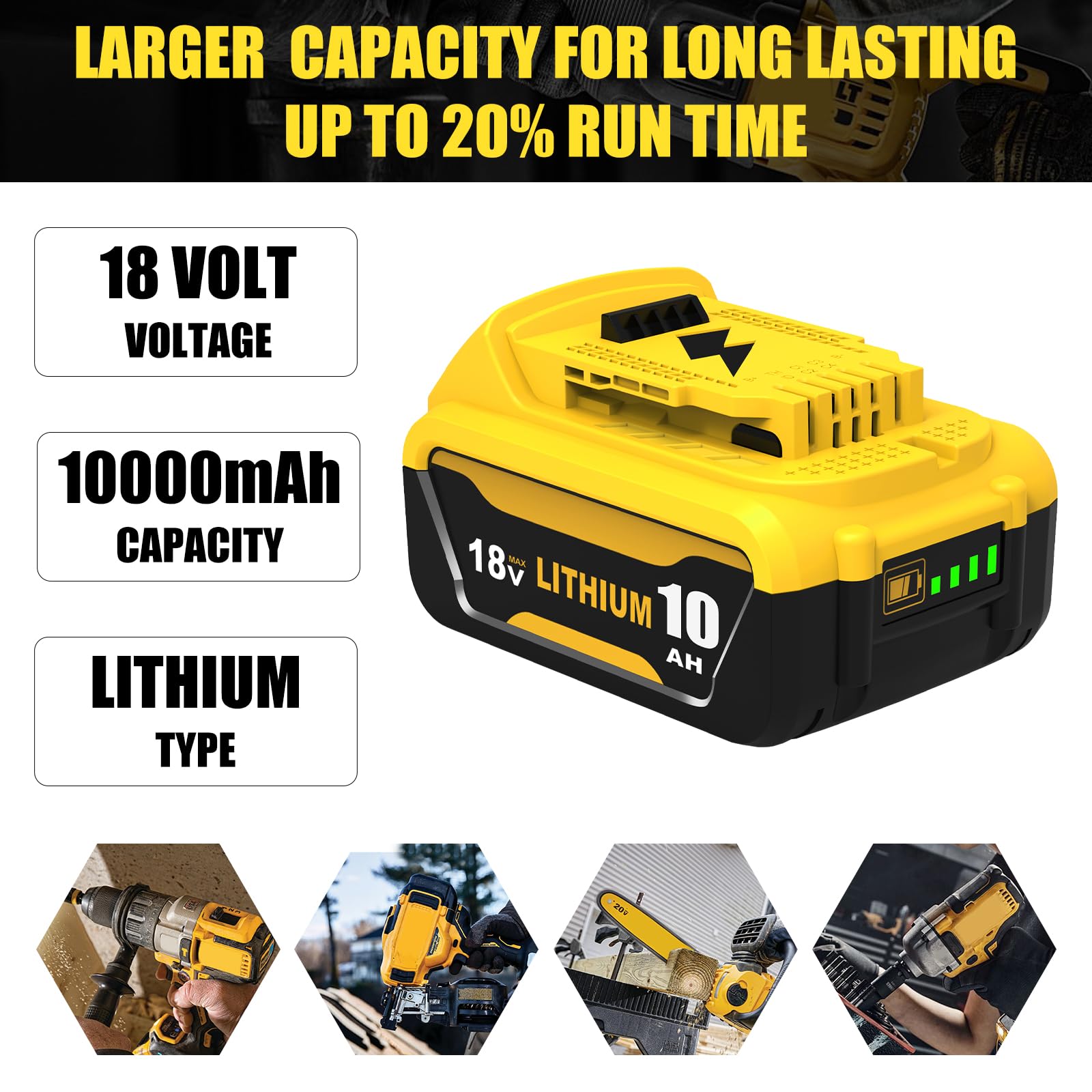 2X Batteries 18V 10.0Ah pour Dewalt DCB182 + Chargeur Double 4A DCB102