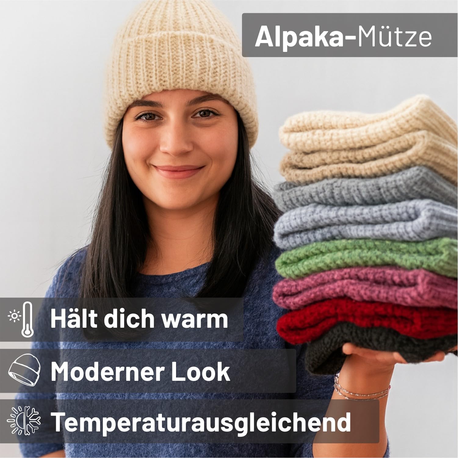 HANSA-FARM |Dicke Baby Alpaka Mütze - warm und leicht aus 80% Baby Alpaka - Made in Germany