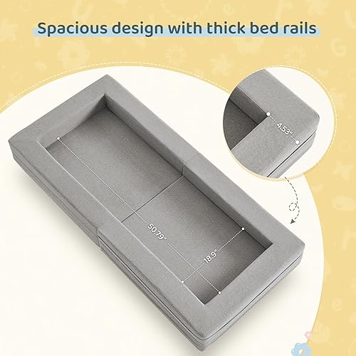 Miniatura 3 de Cama de viaje para niños pequeños, sofá cama convertible 3 en 1 para camas de piso portátiles para niños pequeños, sofá tumbona abatible para niñas