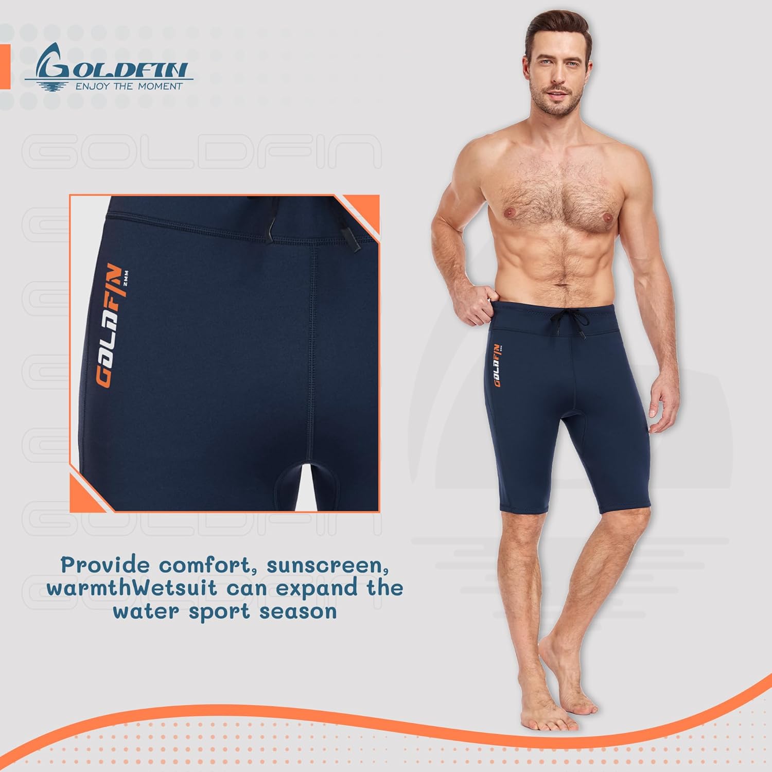 GoldFin Mens Wetsuit Pants, Wet Suit 2mm Neoprene Adjustable Drawstring Shorts for Water Sports Swimming Surfing Snorkeling Kayaking Diving