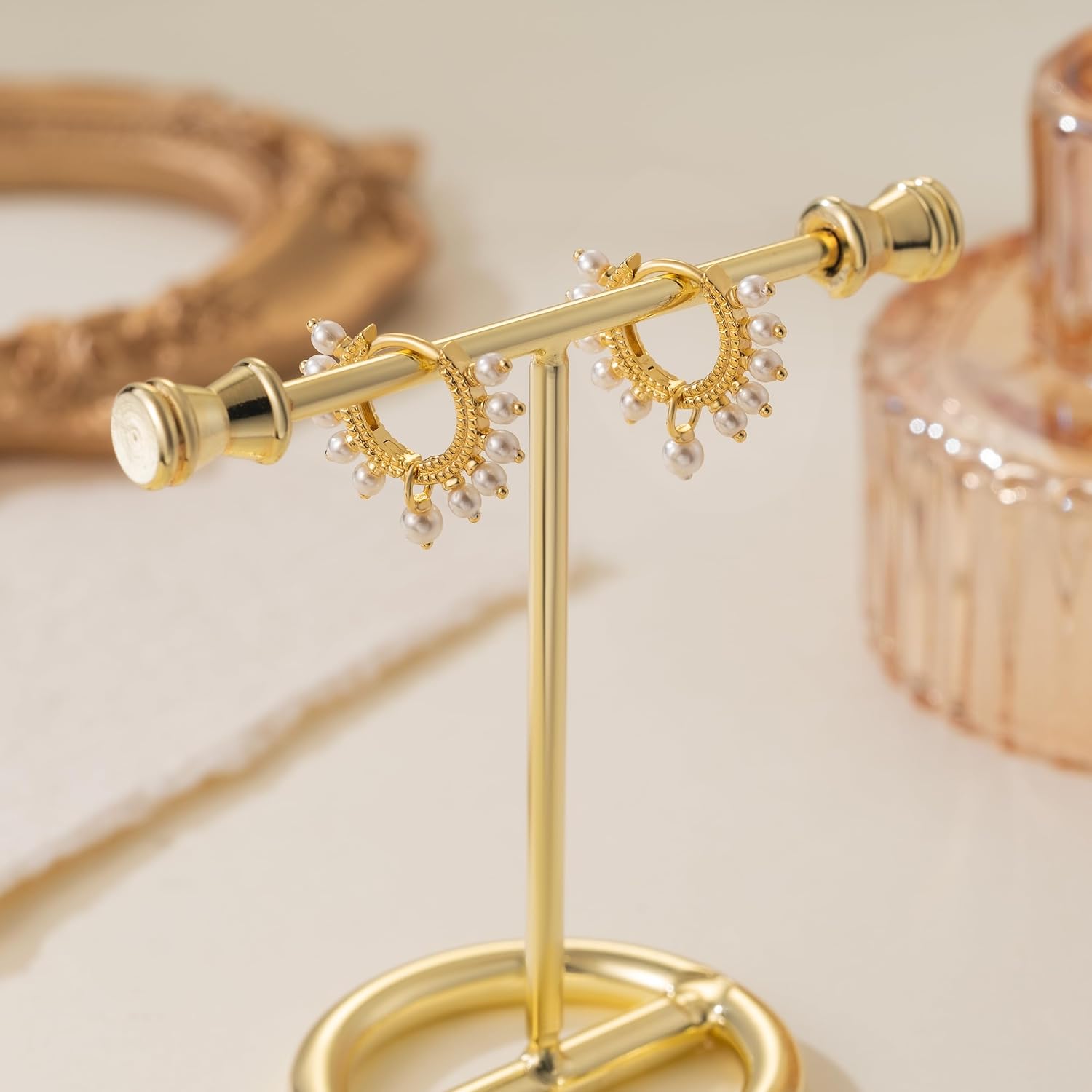 KKR Pearl Earrings for Women 14K Gold Hoop Earrings for Women Gold Pearl Hoop Earring for Womens Hoops Romantic Pearls Wreath Shape Pearls Hoops Earring for Womens