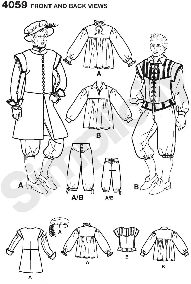 Simplicity Men's Renaissance Faire Costume Sewing Patterns, Sizes XS-XL