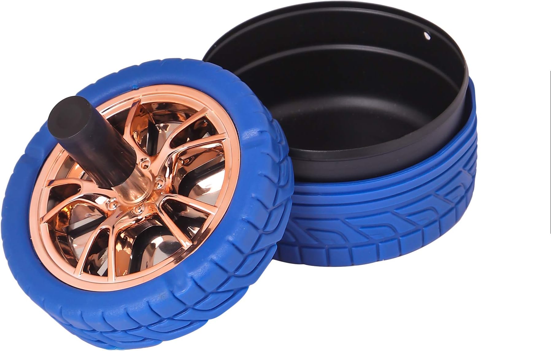 DAIVE Spinning Ashtray Push Down Alloy Wheels Ashtray Round for Home,Office,Car,Gifts (Blue)