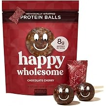 Happy Wholesome Chocolate Cherry Protein Balls, 10 Count, 7.05oz Bag, 8g Protein per Serving, Individually Wrapped, Gluten Free Snack