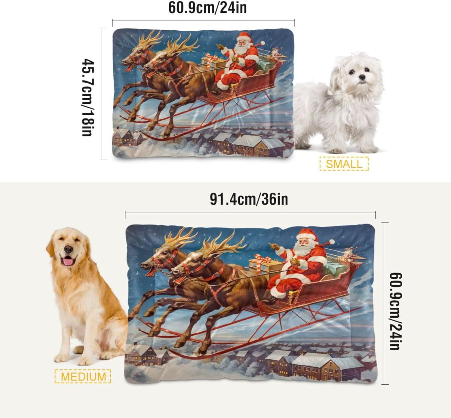 review Santa Claus Sleigh Christmas Dog Bed Cat Bed Soft Washable Pet Crate Mat Non Slip Comfortable Dog Kennel Crate Mat for Small Medium Large Dogs Cats, 24 x 36 Inch