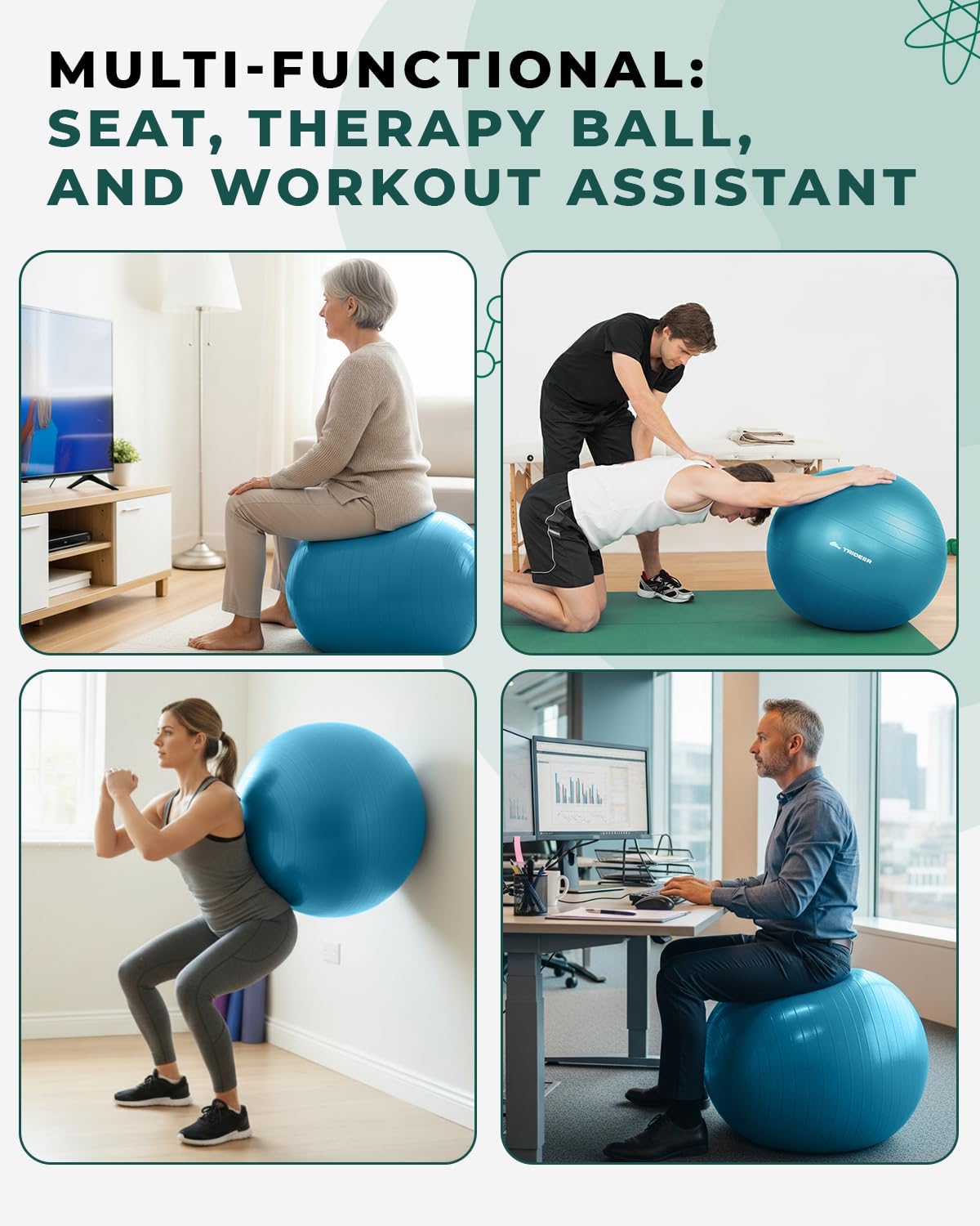 Trideer Exercise Ball for Physical Therapy & Workout - Swiss Ball for Core Strength & Balance