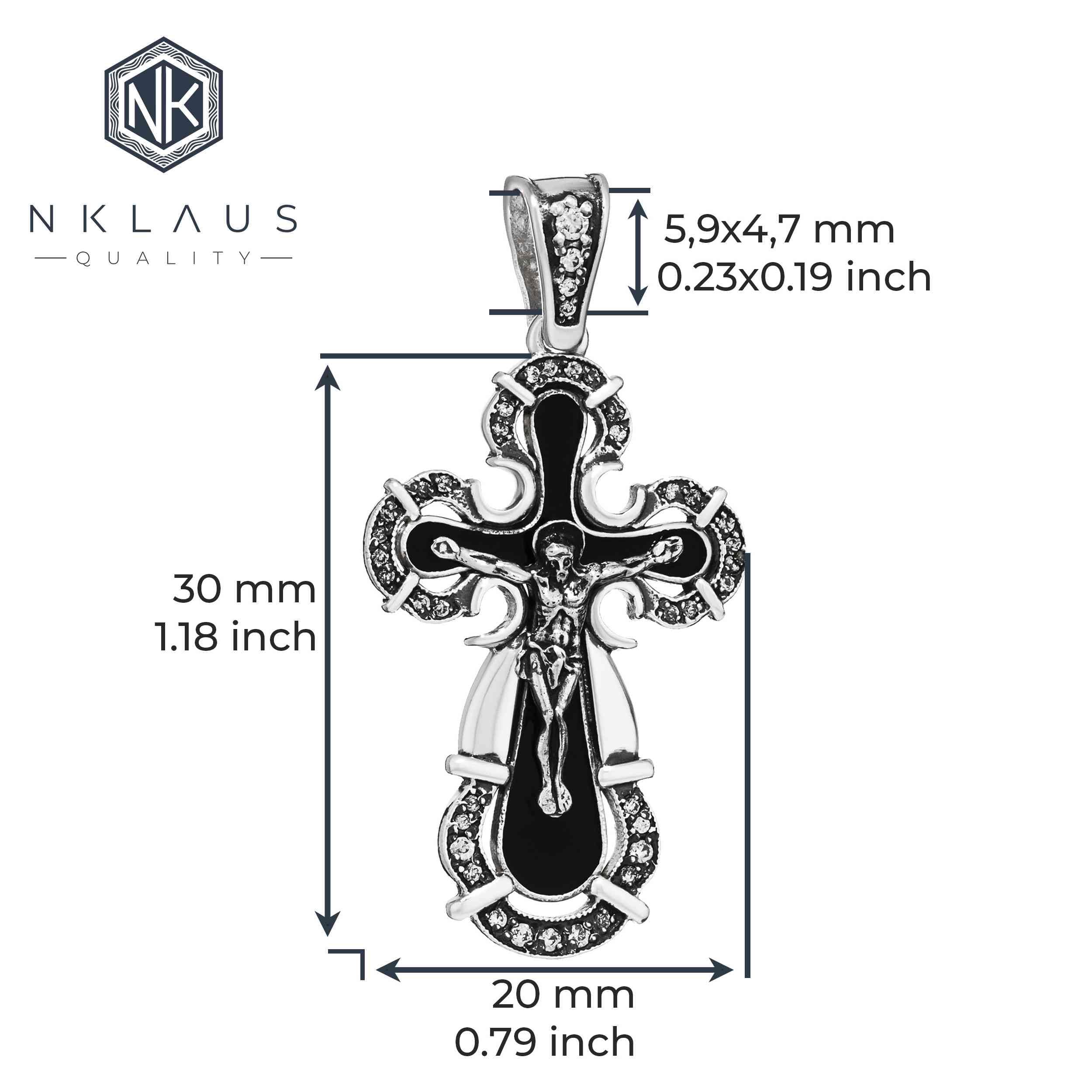 NKlaus Zawieszka do łańcuszka srebro 925 krucyfiks 40 cyrkonia biała 30 x 20 mm elegancja w szczegółach 15459, Srebro