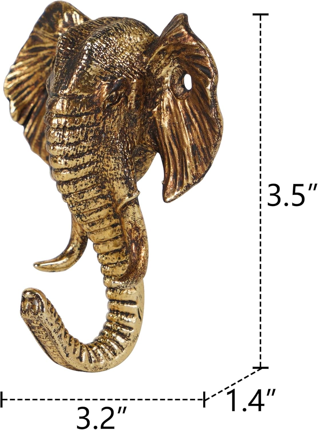 SOFFEE DESIGN 2PCS Metal Golden Coat Hook with Elephant Head Shape, Retro Decorative Wall Hooks for Entryway, Bathroom, Farmhouse Home Decor - Image 5