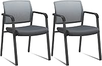 Vista 35 de CLATINA Silla de sala de espera negra con ruedas y respaldo de malla, sillas con brazos apilables con asiento de tela tapizado y soporte lumbar