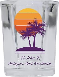 St John'S Antigua And Barbuda Souvenir 2 Ounce Square Shot Glass Palm Design