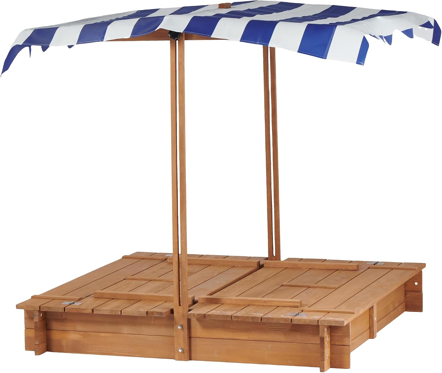 46" Wooden Sandbox with Adjustable Canopy & Foldable Benches | Outdoor Sandpit Playset for Kids | UV-Resistant Cover + Fabric Liner Included