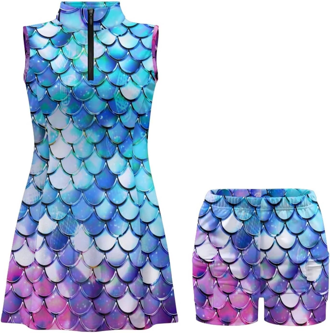Biyejit Tennis Dresses for Women, Athletic Dress with Shorts 2 Pockets Zip Up Polo Sleeveless Golf Workout Dress XS-2XL