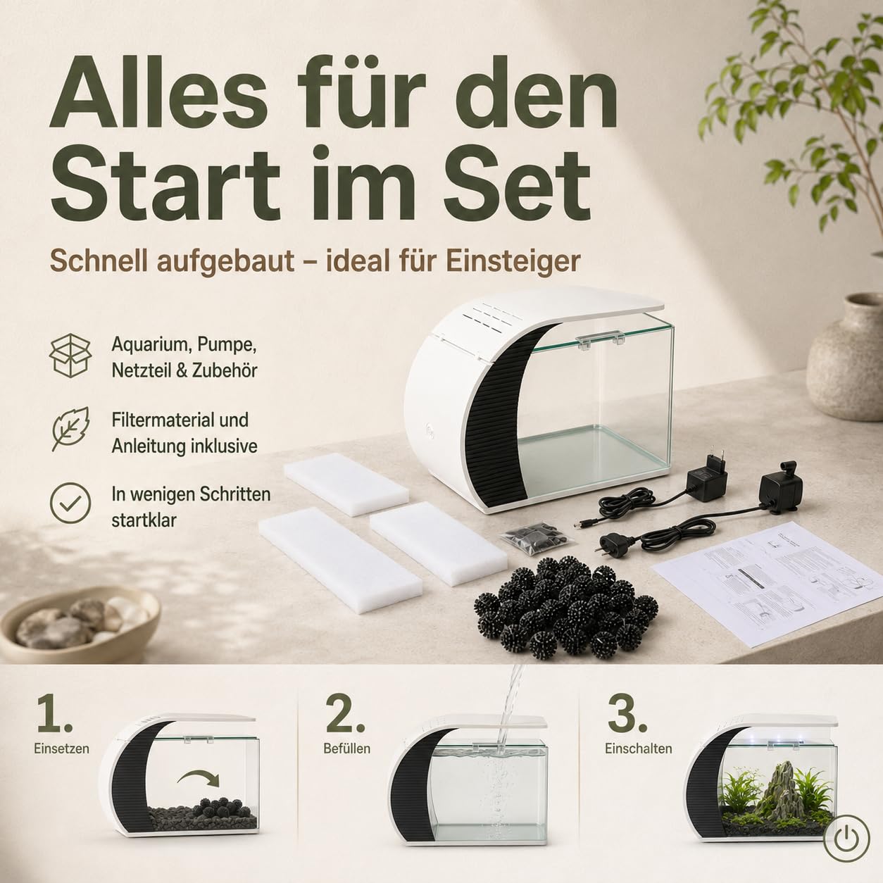 5 GallonAquarium, Mit LED Beleuchtung Und Wasserpumpe Fassungsvermögen Für Zierfische Krabben Pflanzen Ideal Für Wohnzimmer Schlafzimmer Büro Dekoration