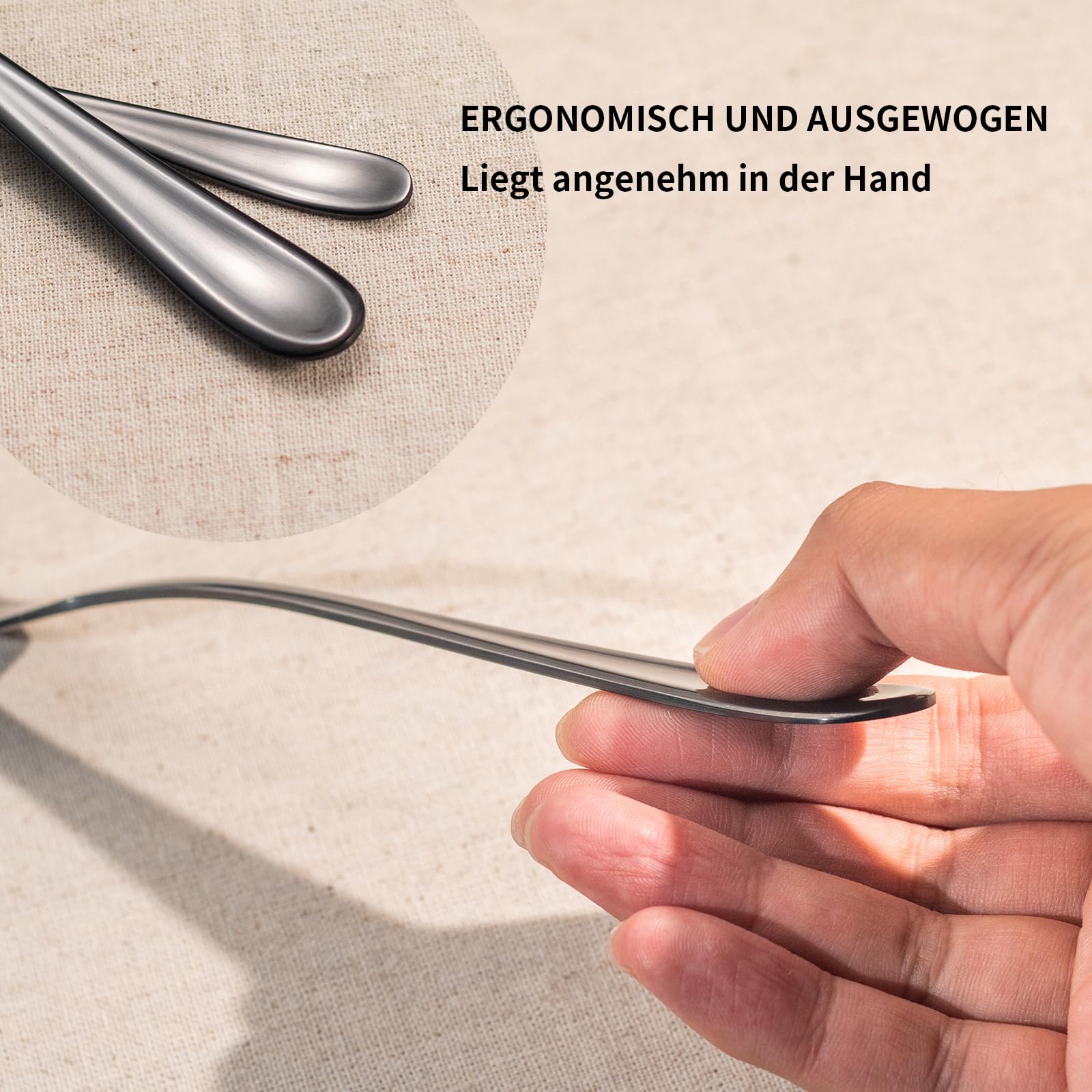 Alata Grand Edelstahl Poliert Schwarz Besteck Set 8 Personen, Essbesteck 32 teilig, Glänzend, Spülmaschinenfest