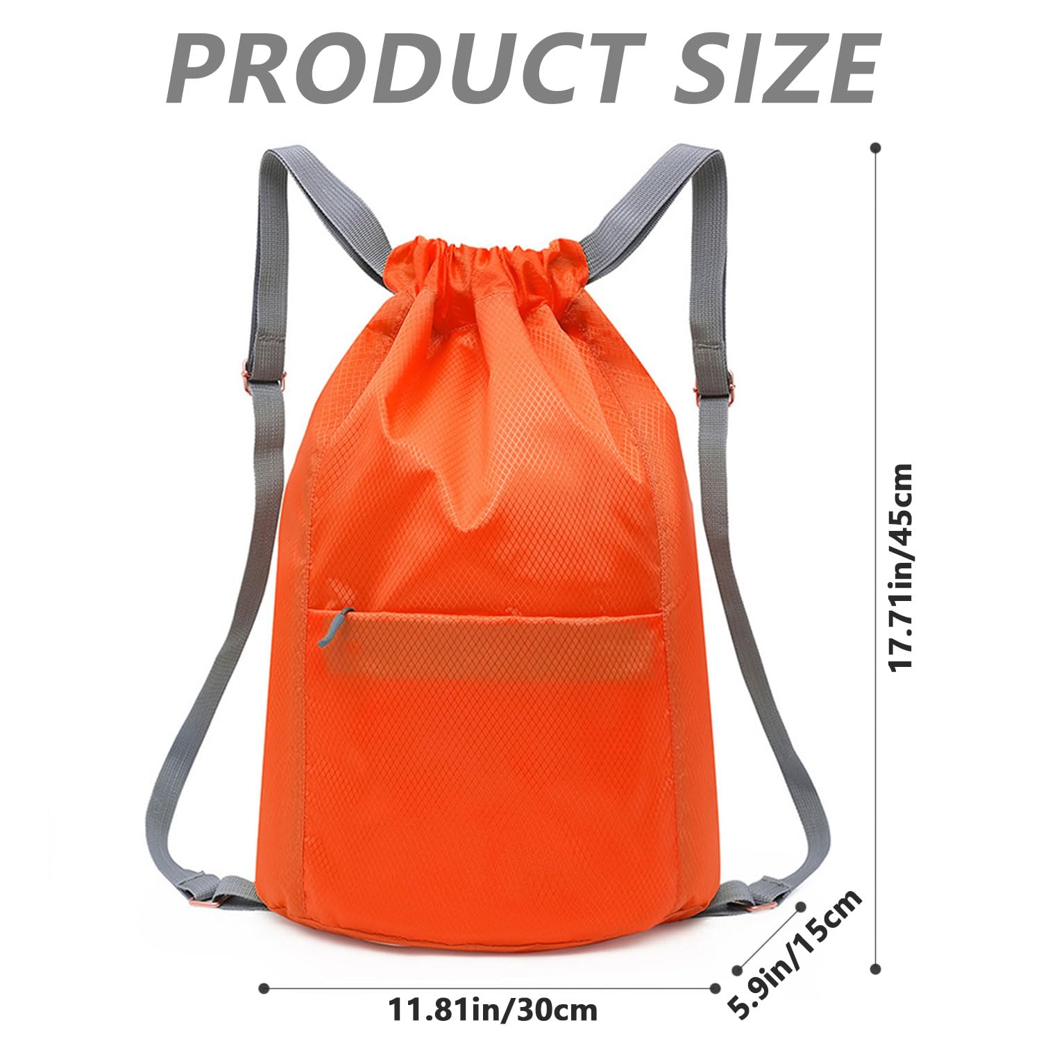 SHENGRUI Drawstring Bag Waterproof Swim PE Bag Unisex Large Sports String Backpack Oxford Fabric Gym Sack for School Travel Swimming Holidays Climbing Hiking (45 * 30,Orange) - Image 2