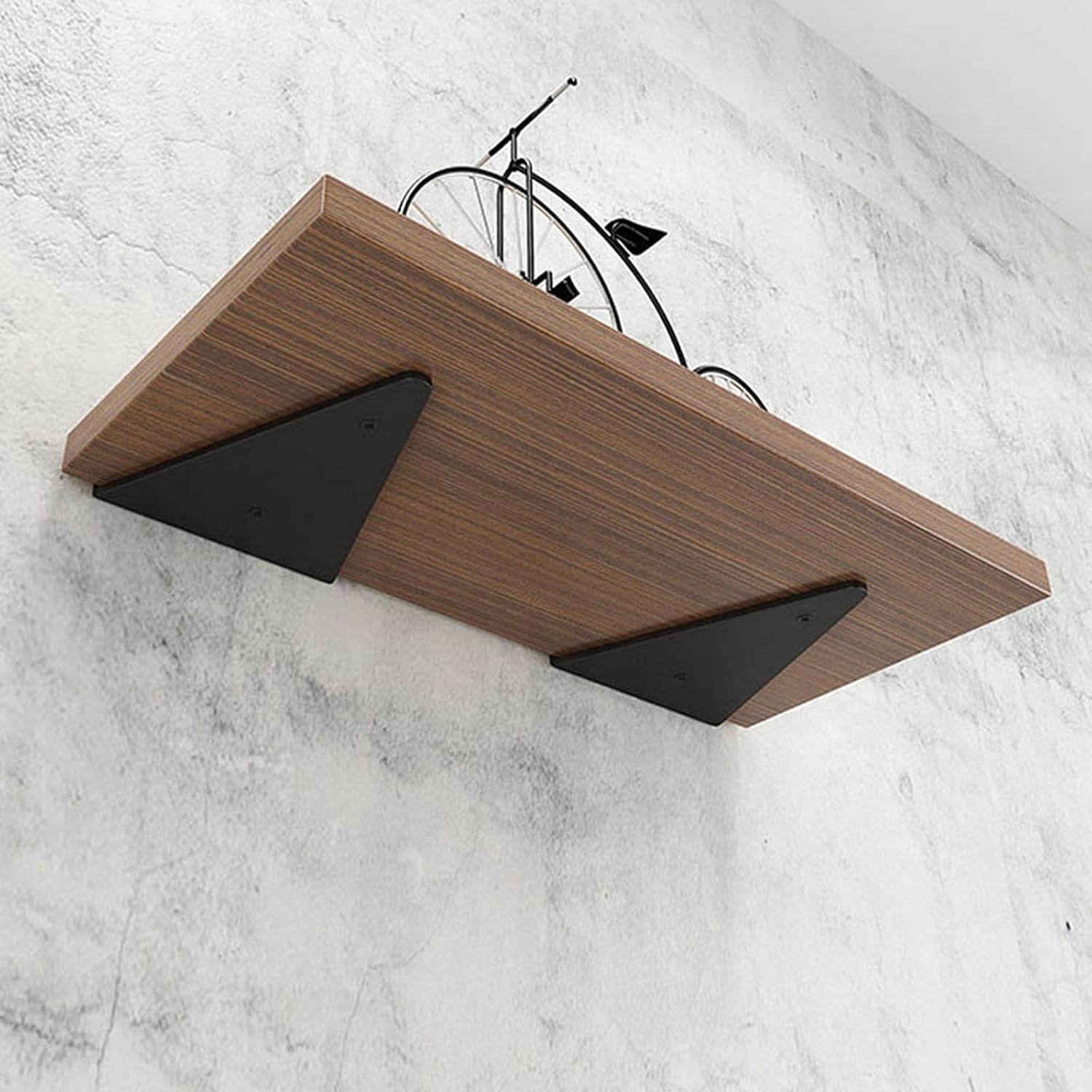 Floating Shelf Bracket,Antique Industrial Shelf Supporter,Metal Triangle Iron Shelving Brackets,Used for DIY Brackets for Shelves Decorative,White,Black-20×15cm/7.9×5.9in