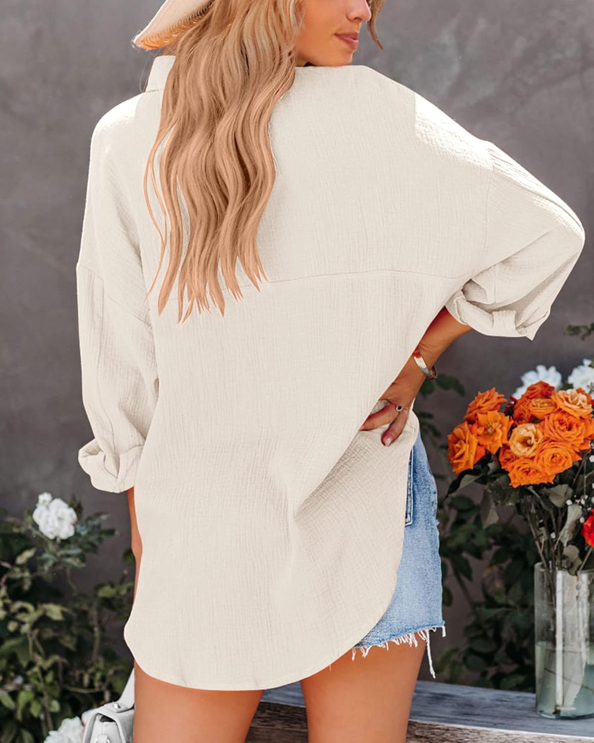 NOLLSOM Casual Shirts for Women Long Sleeve Button Down Blouses Spring 2026 Solid Color Trendy Tops with Pocket - Image 7