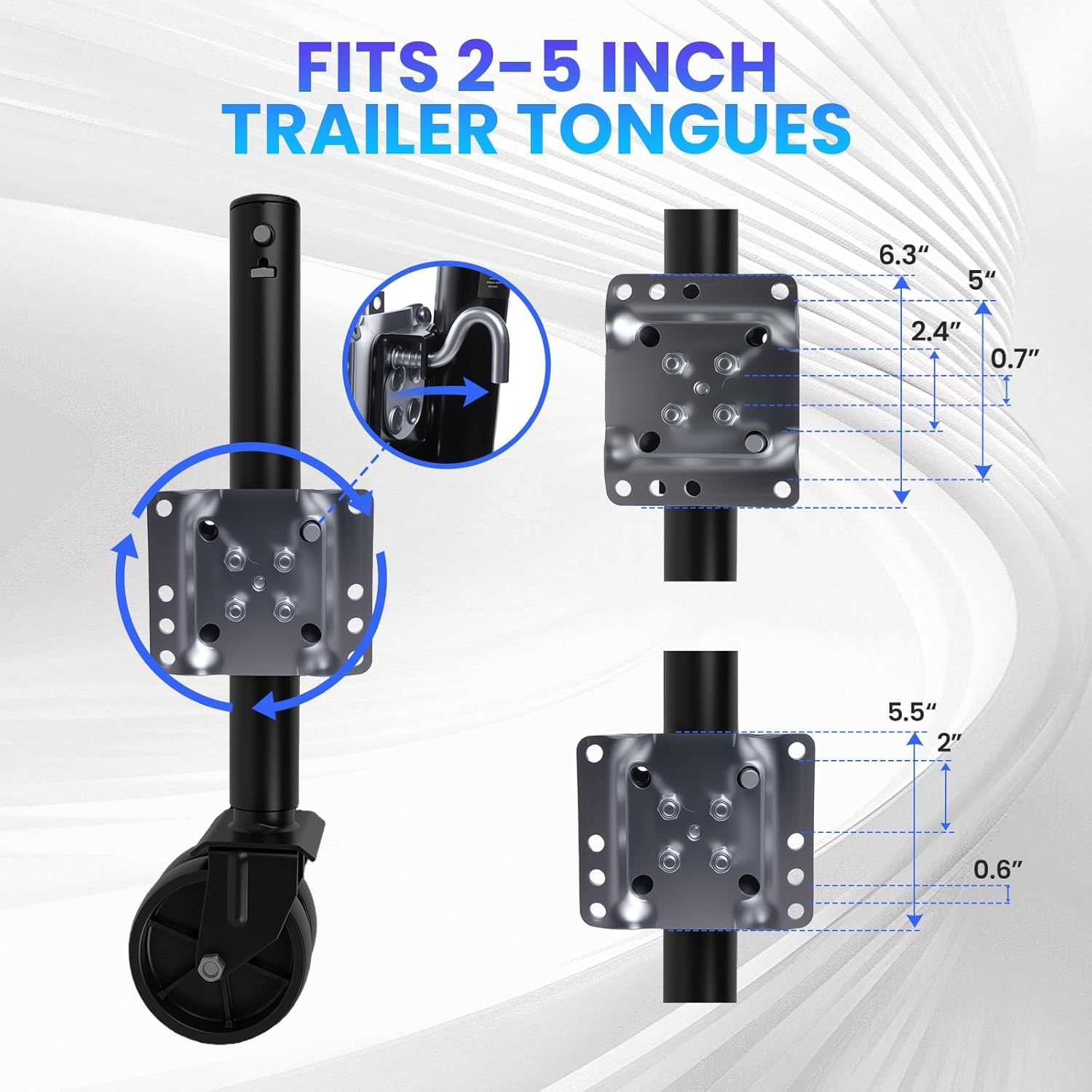 2000 lbs Trailer Jack with Wheel, Heavy Duty Swivel Trailer Jack, 12" Lift Tongue Jack for Boat, RV & Utility Trailer
