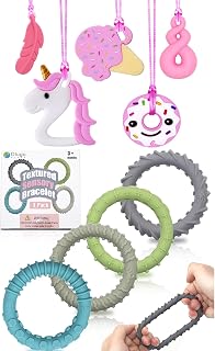 6 Pack Autism Teething Necklace and 4 Pack Textured Sensory Bracelets for Kids