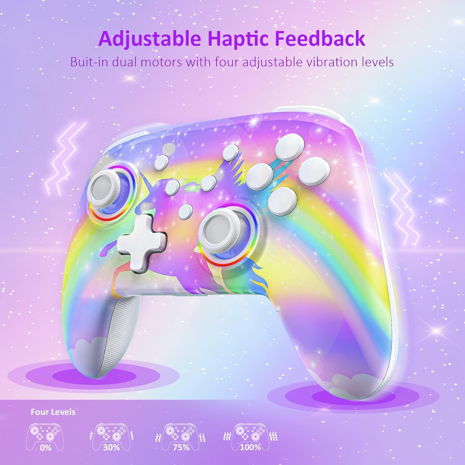 NexiGo Wireless Controller (No Deadzone) for Switch 2 and Switch, Bluetooth Controllers for Nintendo Switch with Vibration, Motion, Turbo and LED Light (Violet Unicorn) - Image 5