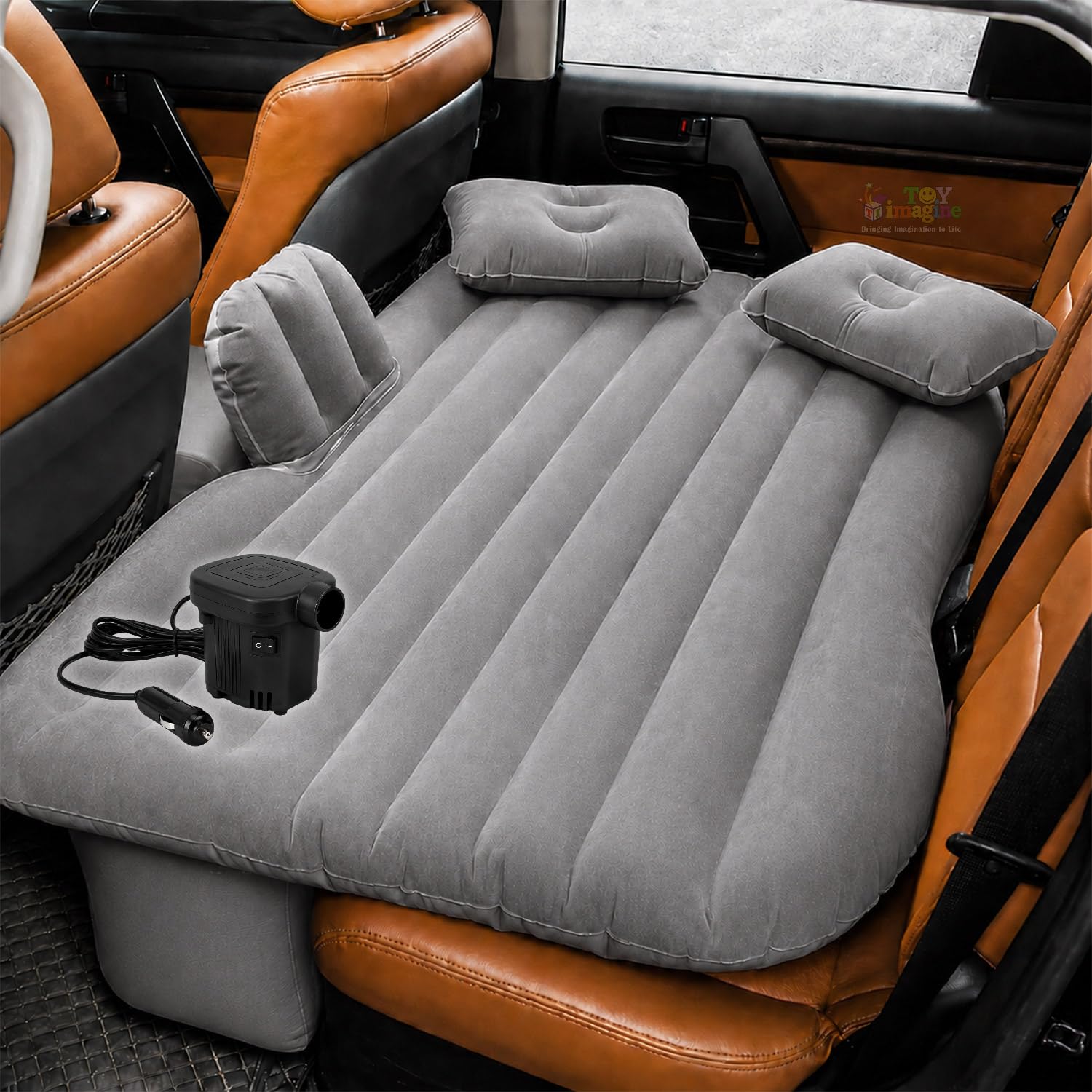 Toy Imagine Car Inflatable Bed with Pump & 2 Air Pillow Universal Fit for All Type of Cars Back Seat Air Mattress Car Bed for Travel Trip Camping Picnic Pool Beach Repair Kit Assorted (4.5 x 2.8 Feet)-image-7