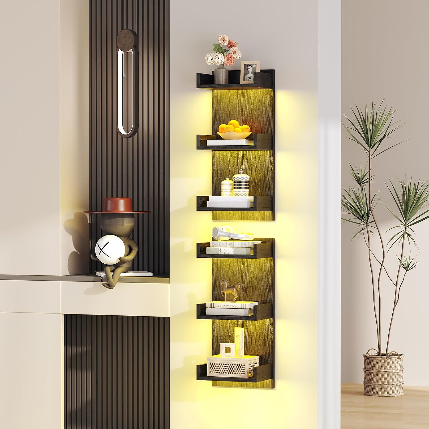 HOOBRO Floating Shelves and 31.4" Wine Rack Bundle, Wall Mounted Storage Shelves with LED Light BK43DBJ01-BB78DBJ01 image 5