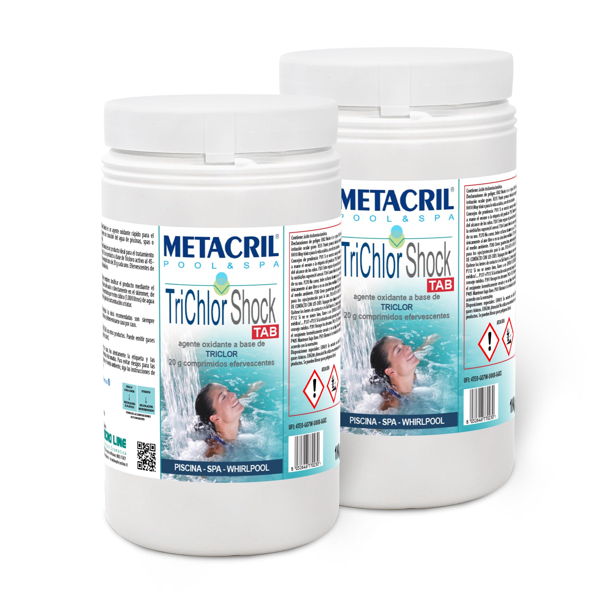 Metacril TriChlor Shock Tab, Tricloro Past. da 20g Effervescenti- (1+1) 2KG | Agente Ossidante a Base di Tricloro, Pastiglie Effervescenti, per Piscina e Spa Idromassaggio