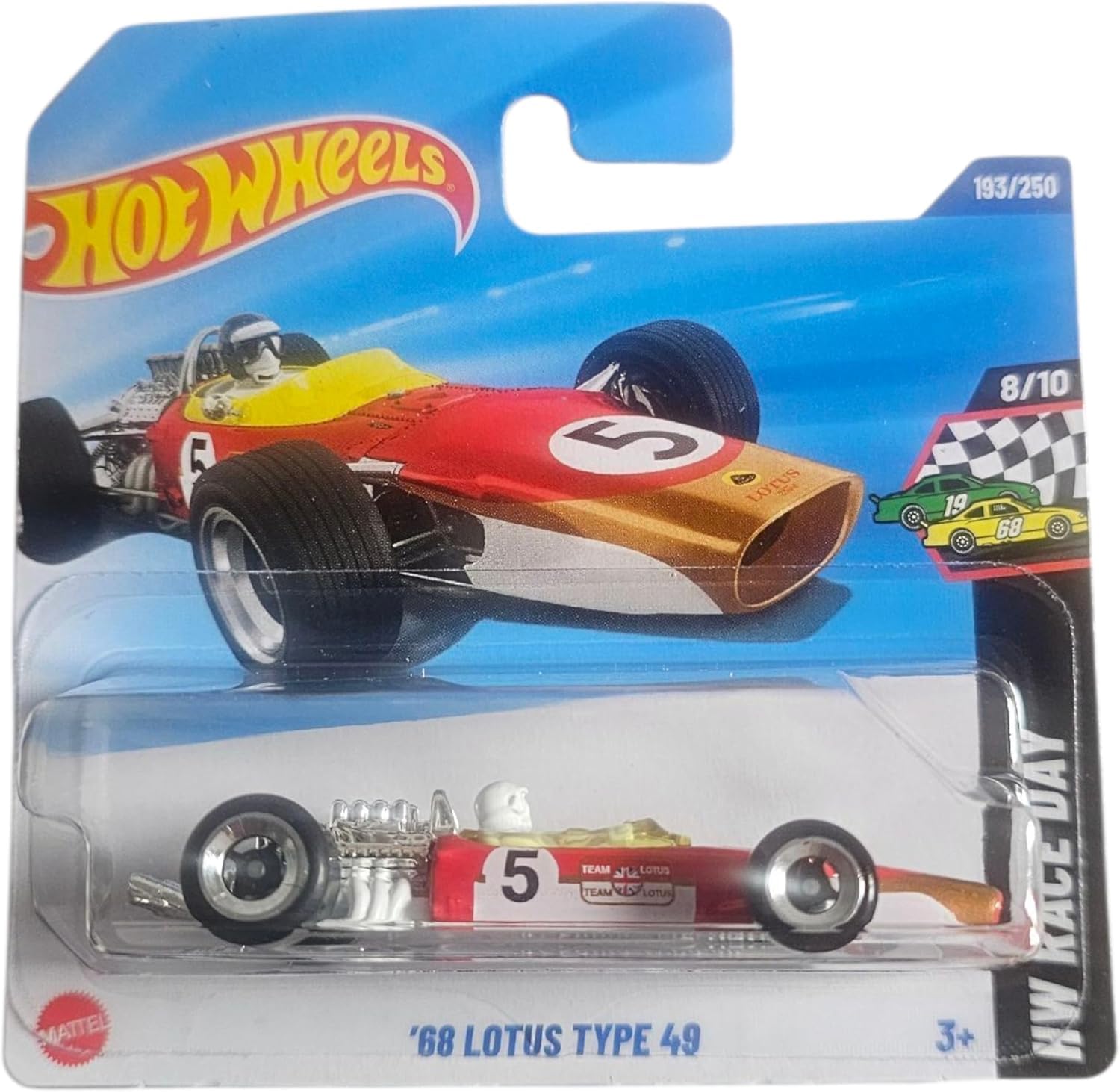 Hot Wheels '68 Lotus Type 49, Die-Cast Racing Car, 1:64 Scale, Red and Gold
