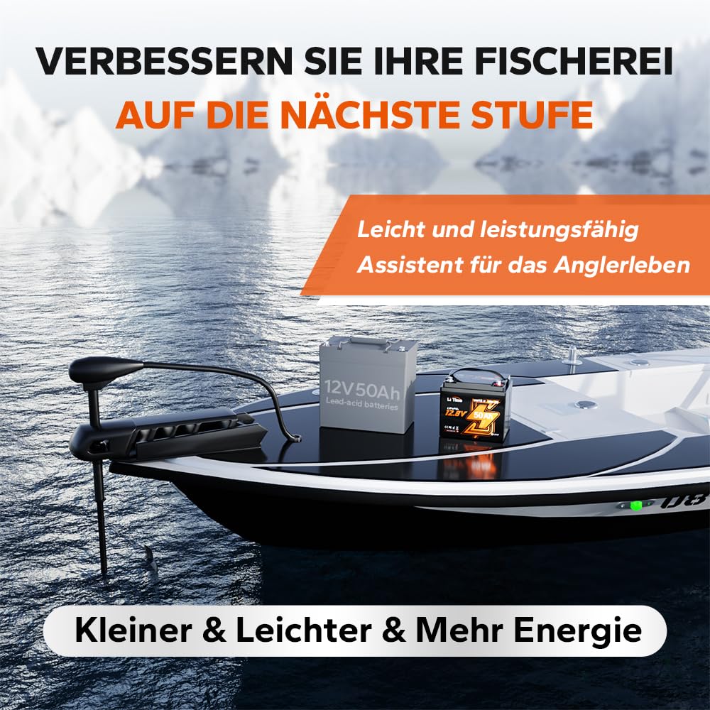 LiTime LiFePO4 12V 50TM Bluetooth Tieftemperaturschutz LiFePO4 Lithium Batterie, 50A BMS, Max. 15000 Zyklen, Perfekt für Trolling Motoren, Marine, Boot, Yacht, RV, Fishing Finder