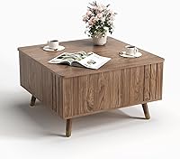 Vista 9 de Mesa auxiliar cuadrada con tapa elevable para sala estar u oficina en casa, con almacenamiento, compartimento oculto, estilo moderno mediados