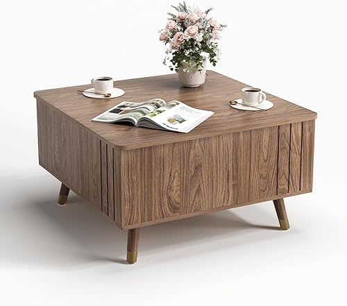 Miniatura 9 de Mesa auxiliar cuadrada con tapa elevable para sala estar u oficina en casa, con almacenamiento, compartimento oculto, estilo moderno mediados