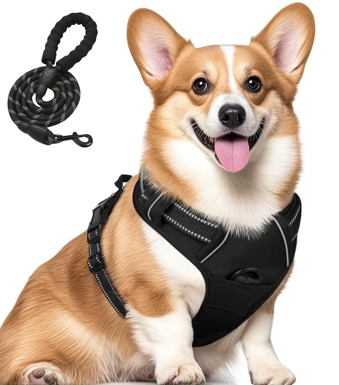 Jomkig No-Pull Adjustable Pet Harness with Free 5ft Leash Medium Breathable Dog Vest Reflective Padded Dog Harness for Outdoor Walking Training, Black, Medium โ image 1