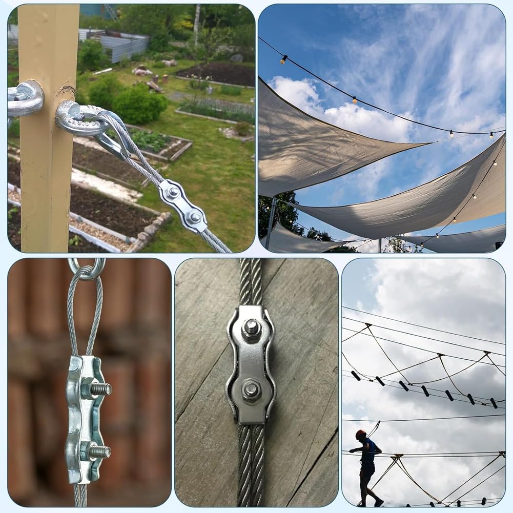 Geuxe 14PCS 2-Post Wire Rope Clamp M2 1/16inch Cable Wire Clamp Double Bolt Wire Rope Clips for 1/16 Inch/ 1.5mm Wire Rope, Silver