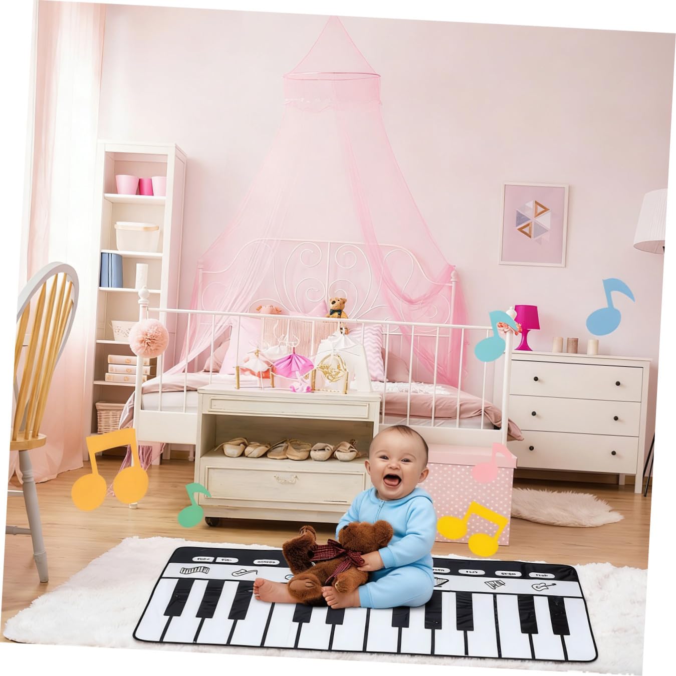 Tappeto Musicale Pianoforte 180x72 Cm 1 Pezzo Bianco