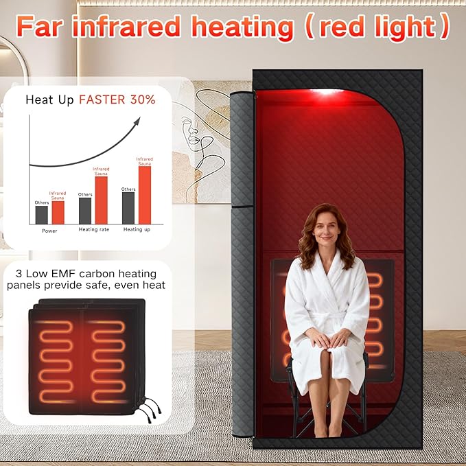 Sauna Infrarroja Portátil con Terapia de Luz Roja y Silla Plegable miniatura 3