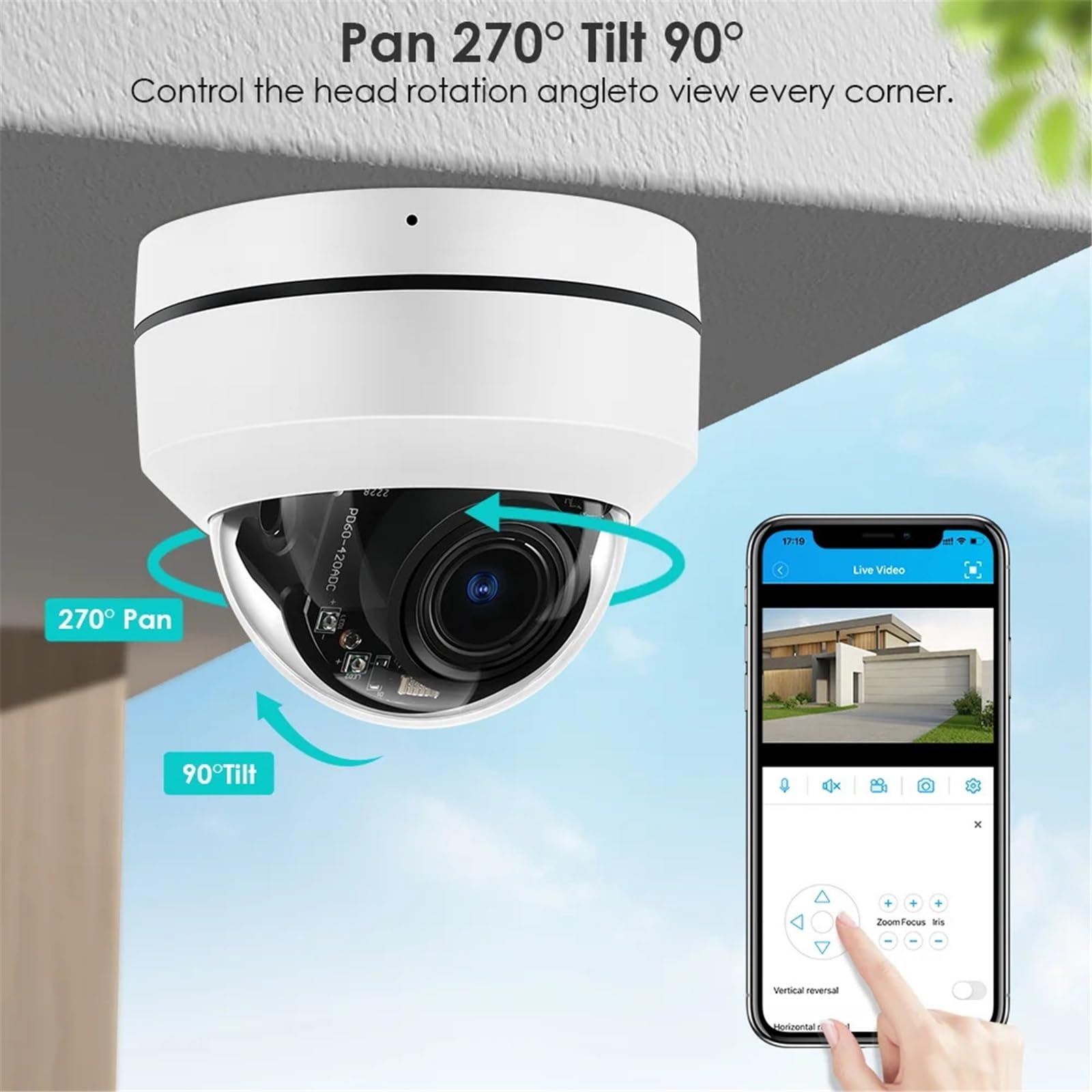 Kamera IP 5MP 4K POE PTZ Zewnętrzna wodoodporna metalowa kamera monitoringu CCTV odporna na akty wandalizmu Kamera kopułkowa 5MP do montażu na suficie na magazyn handlowy