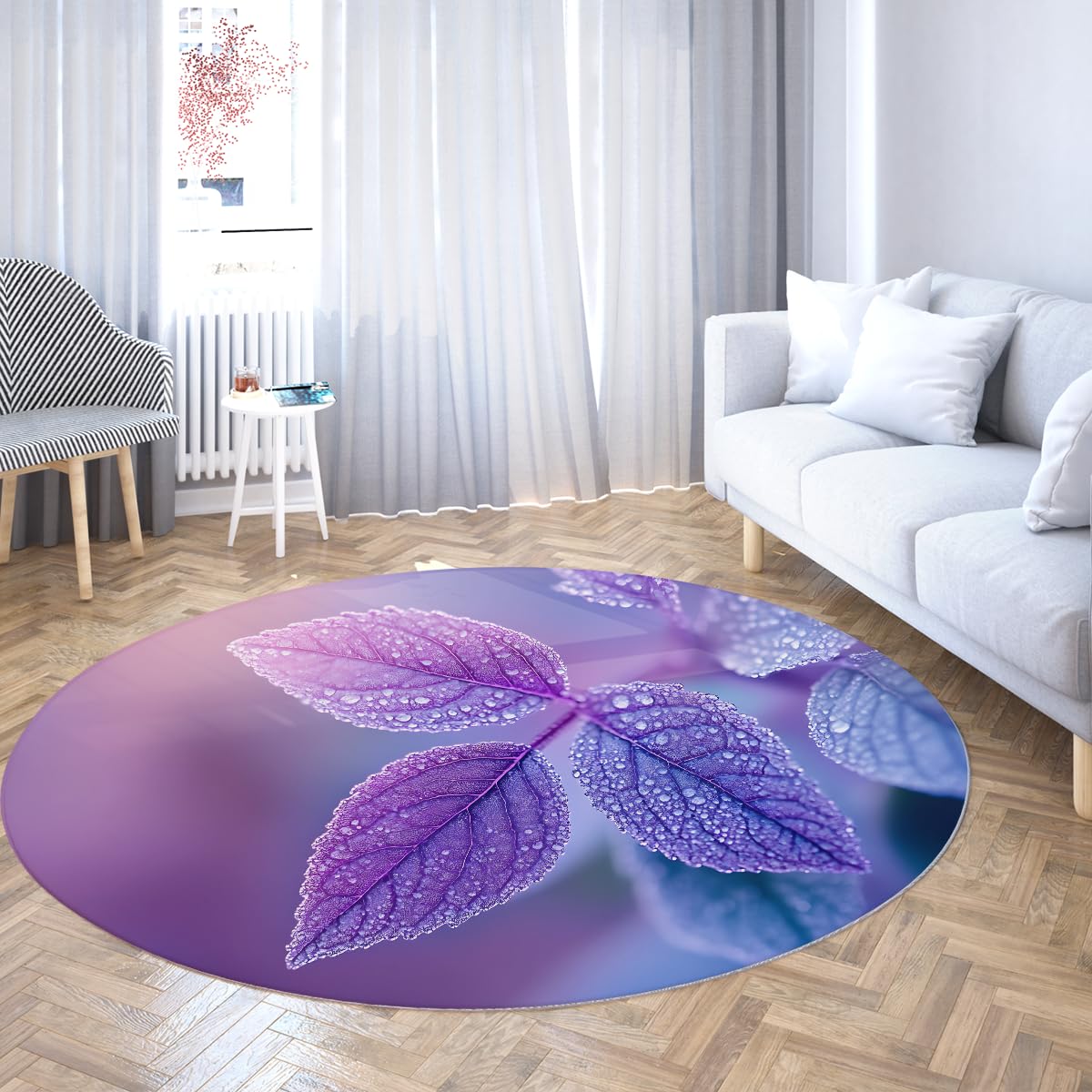 Tapis rond violet antidérapant et lavable pour sécuriser la chambre