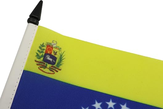AZ FLAG - Venezuela Table Flag 4'' x 6'' - Venezuelan Office Mini Banner 100% Polyester 15 x 10 cm - Mini Desk Flag with 10'' Pole and Black Plastic Base