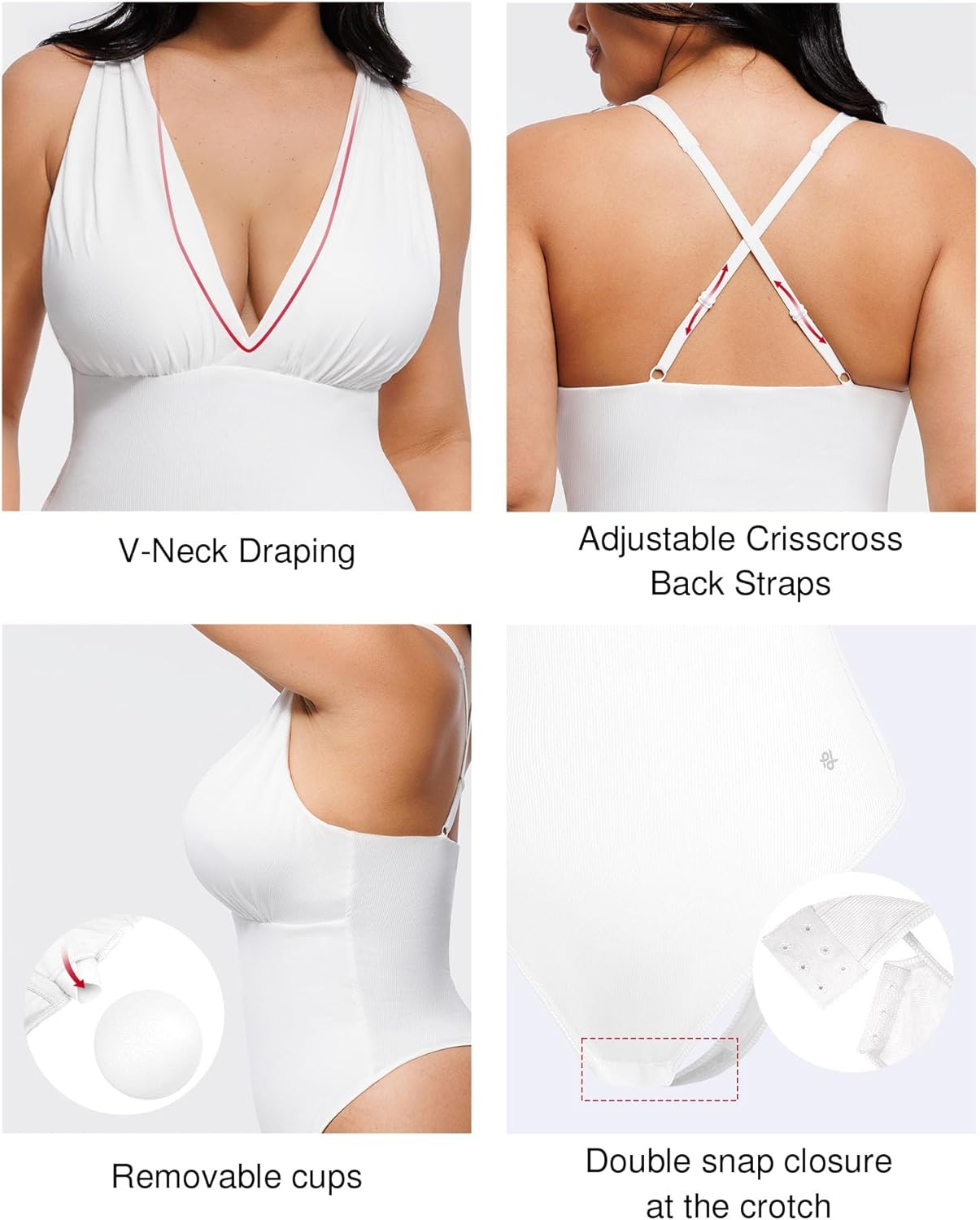 Popilush Body Suits For Womens Tummy Control Shapewear Halter Top V Neck Backless Summer Going Out Tops - Image 2