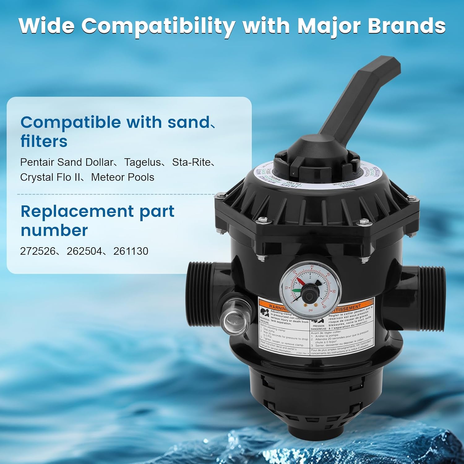 272526 Sand Filter Multiport Valve Replacement for Pentair 262506 1-1/2 Inch 6-Way Clamp Style, Compatible with Tagelus/Sand Dollar/Meteor Pool Sand Filter, Multi Port Valve