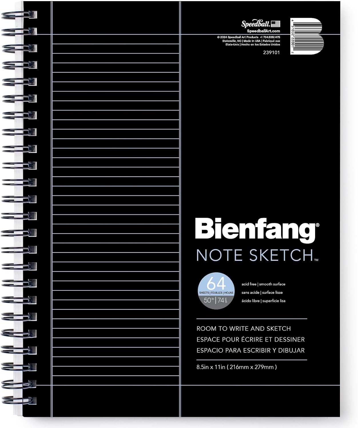 Bienfang NoteSketch - Half-Lined Half Blank Notebook - 8.5 in. x 11 in. Sketch & Note Taking Paper Pad, 64 Sheets Spiral Wire Bound Sketchbook for Students, Artists & Writers, White